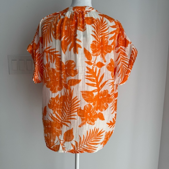 FELICITE short sleeve gauze print top in palm orange women’s size Medium NEW - Picture 9 of 11